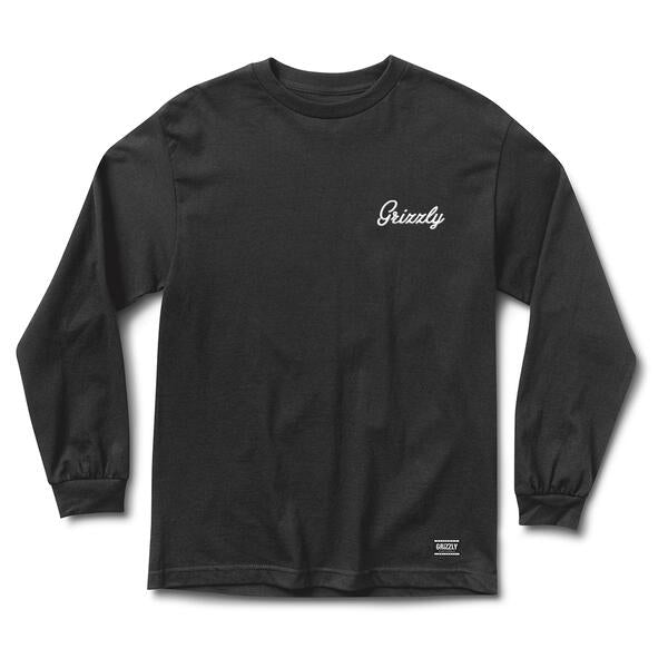 Embroidered Script Logo LS Tee - Black / White – Grizzly Griptape